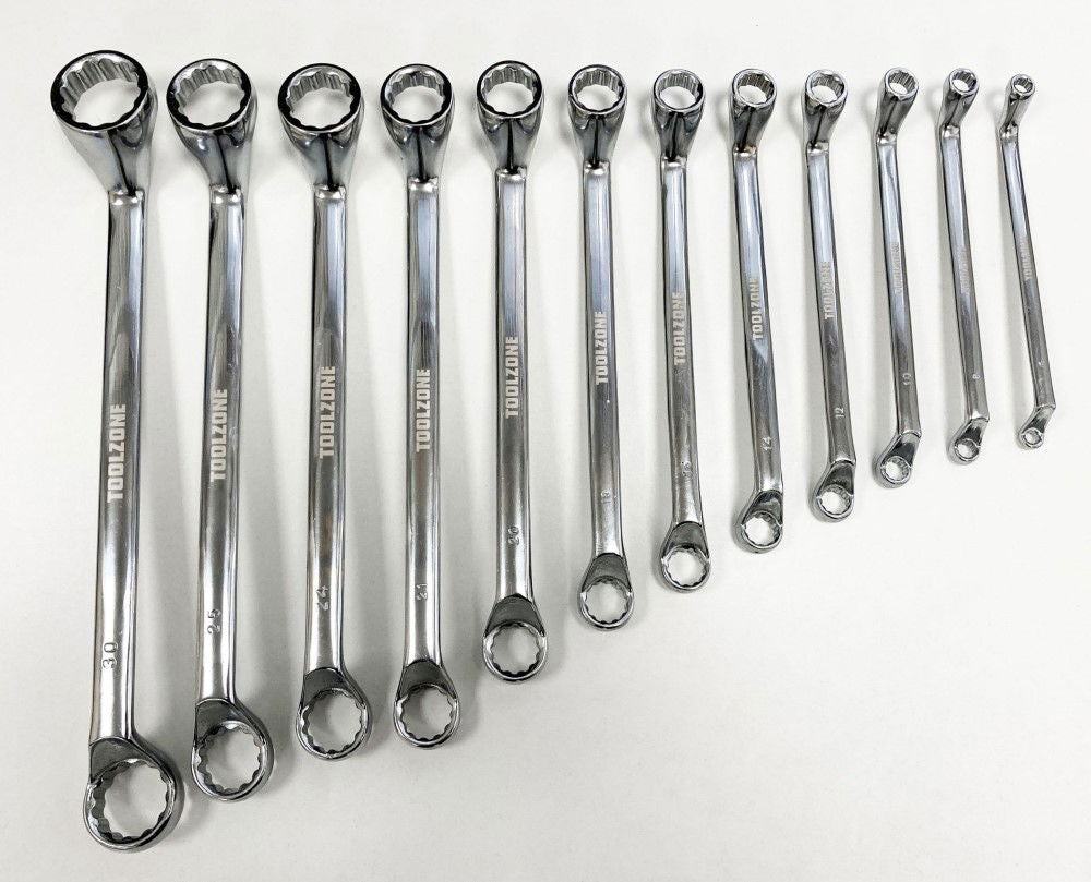 OFFSET RING SPANNER SET 12PC 6x7mm TO 30x32mm CHROME VANADIUM POLISHED - TOOLZONE KDPSP024