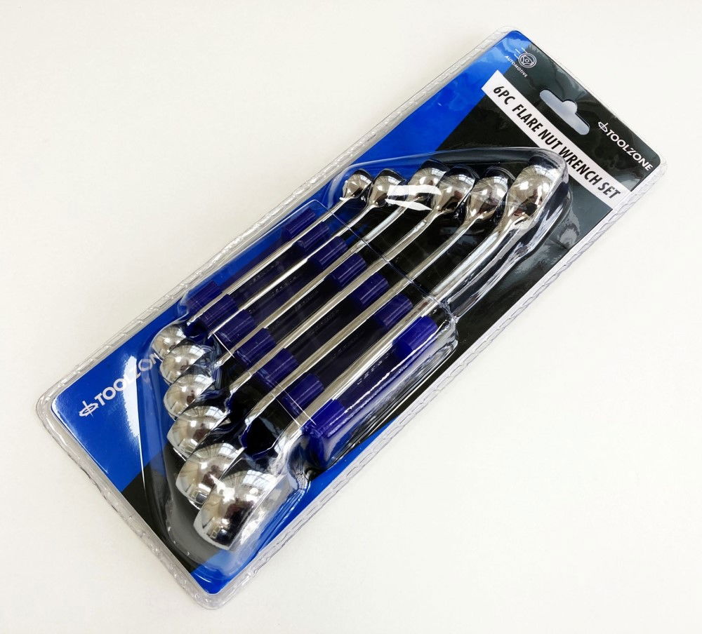 FLARE NUT WRENCH SPANNER SET 6PC 6x8mm TO 22x24mm CHROME VANADIUM POLISHED - TOOLZONE KDPSP034
