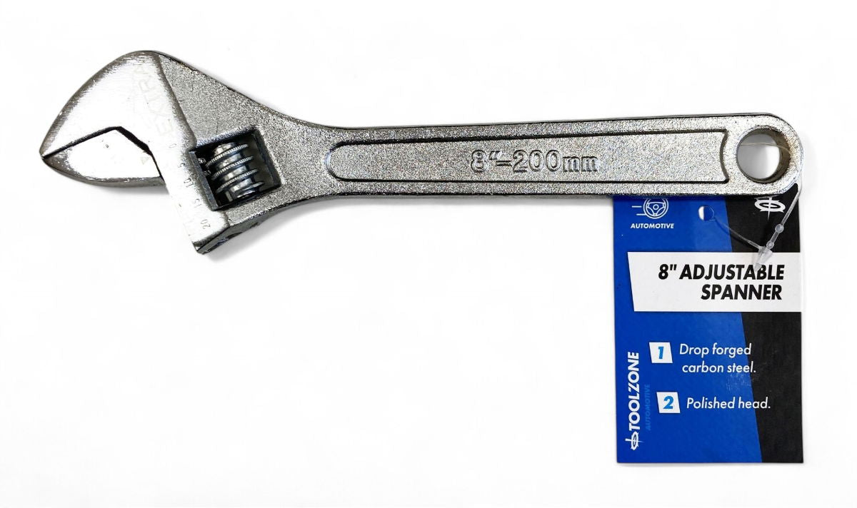 ADJUSTABLE SPANNER 8 MAX JAW 25mm DROP FORGED CHROME PLATED - TOOLZONE KDPSP043