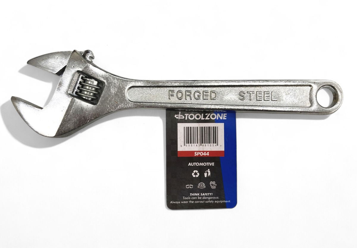 ADJUSTABLE SPANNER 10 MAX JAW 29mm DROP FORGED CHROME PLATED - TOOLZONE KDPSP044