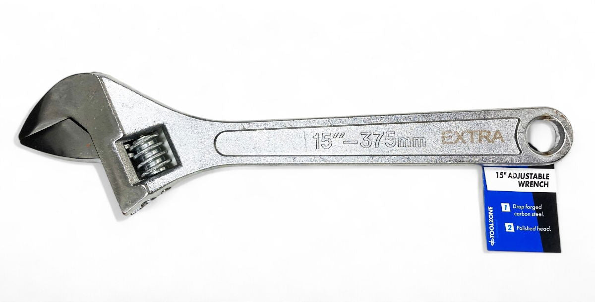 ADJUSTABLE SPANNER 15 MAX JAW 45mm DROP FORGED CHROME PLATED - TOOLZONE KDPSP046