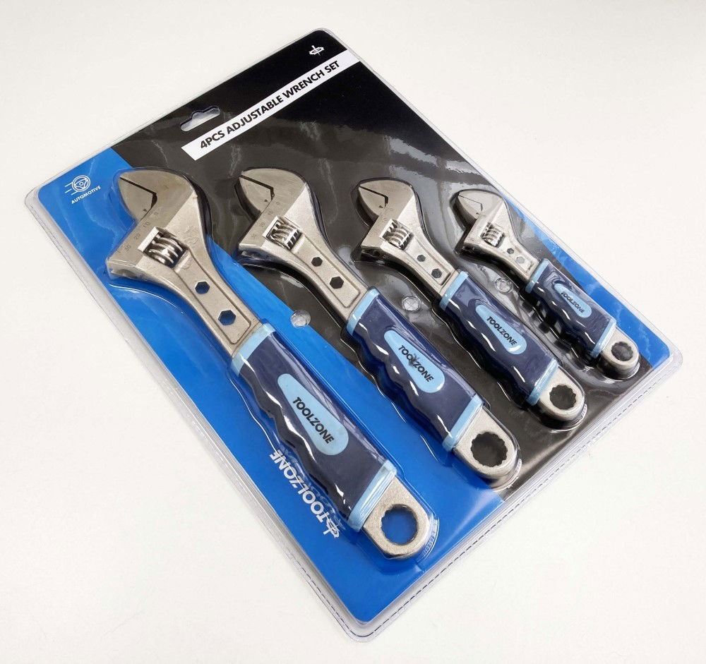 ADJUSTABLE SPANNER SET 4PC 6 8 10 12 SOFT GRIP HANDLES - TOOLZONE KDPSP055