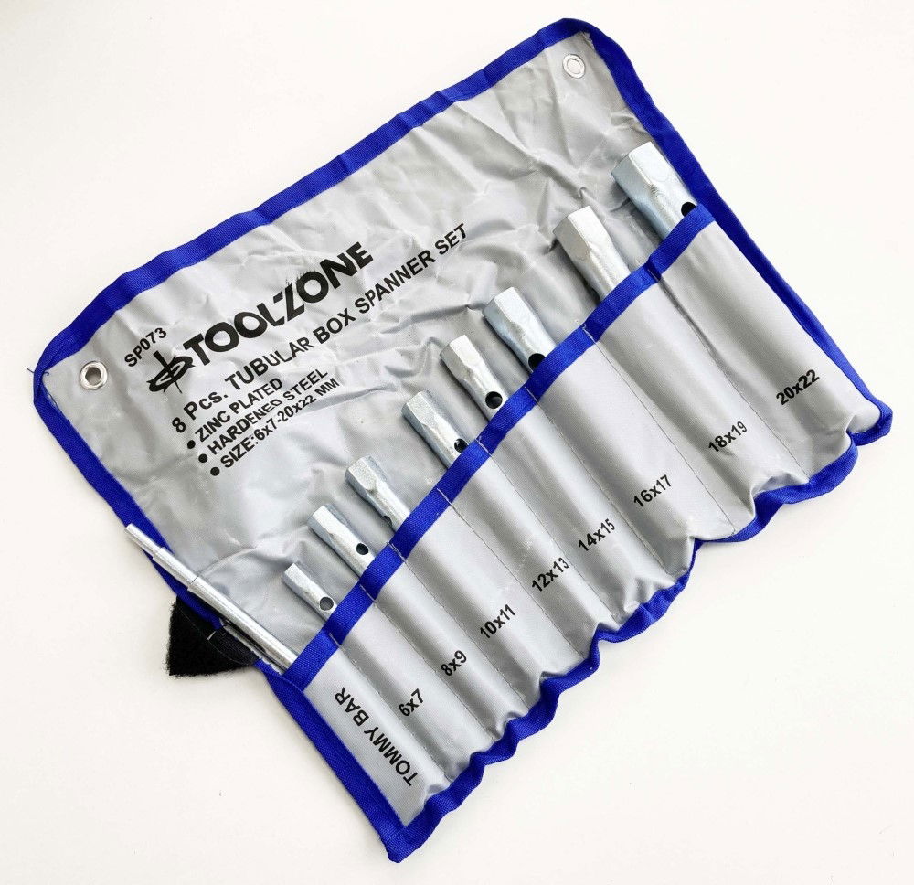 TUBULAR BOX SPANNER SET 8PC 6x7 TO 20x22mm WITH TOMMY BAR - TOOLZONE KDPSP073