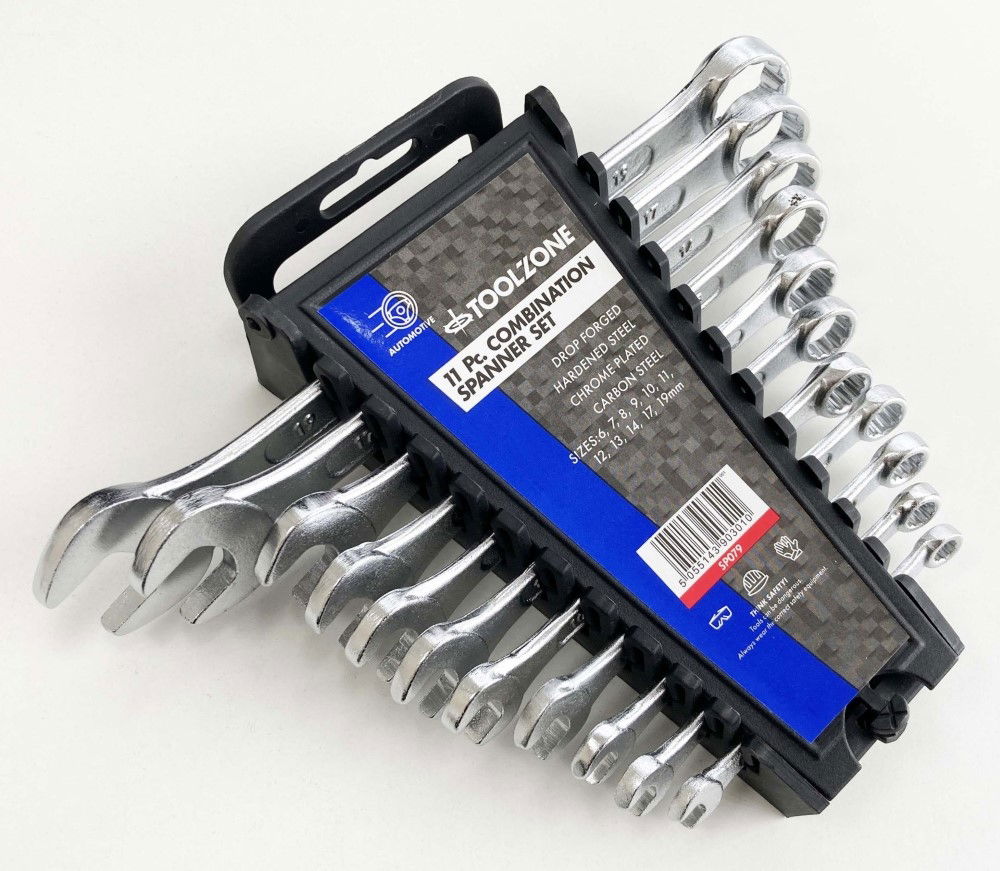 COMBINATION SPANNER SET 11PC 6 TO 19mm DROP FORGED CHROME PLATED - TOOLZONE KDPSP079