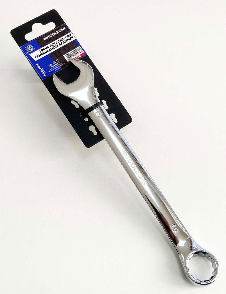 COMBINATION SPANNER 19mm POLISHED CHROME VANADIUM - TOOLZONE KDPSP116