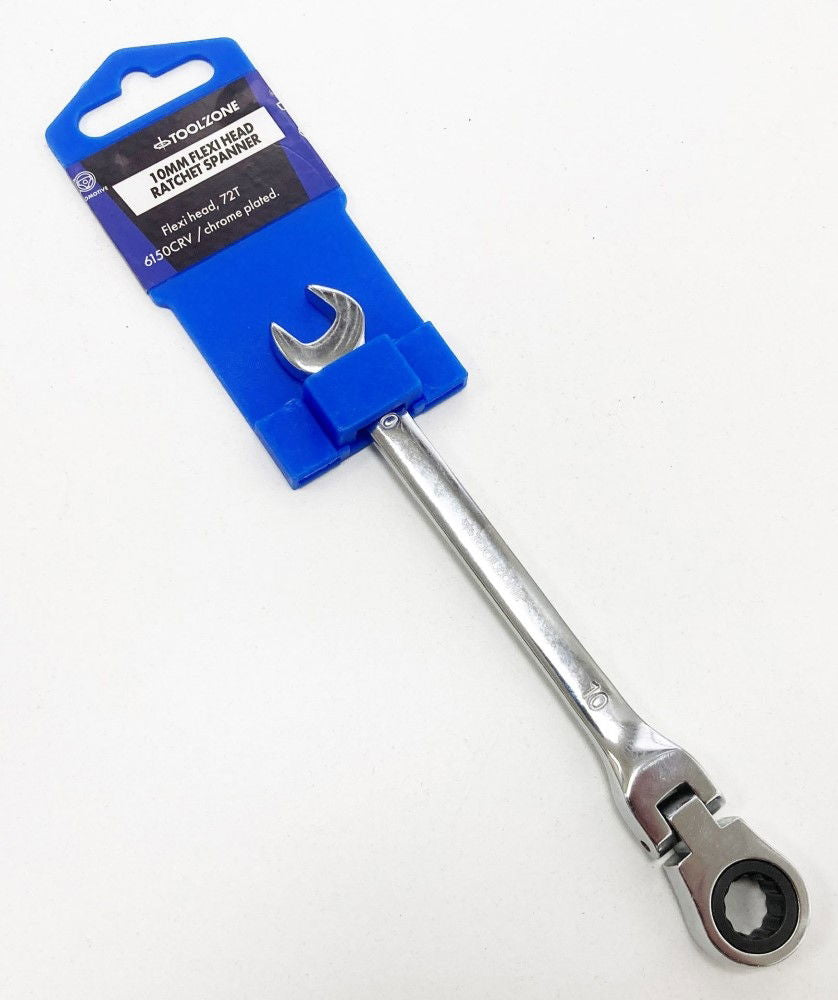 FLEXI RATCHET COMBINATION SPANNER 10mm 72 TEETH MIRROR POLISHED - TOOLZONE KDPSP136