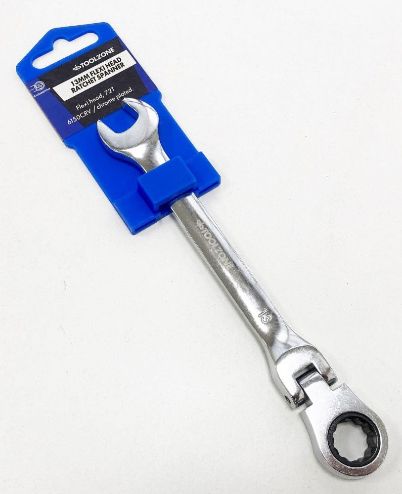 FLEXI RATCHET COMBINATION SPANNER 13mm 72 TEETH MIRROR POLISHED - TOOLZONE KDPSP137