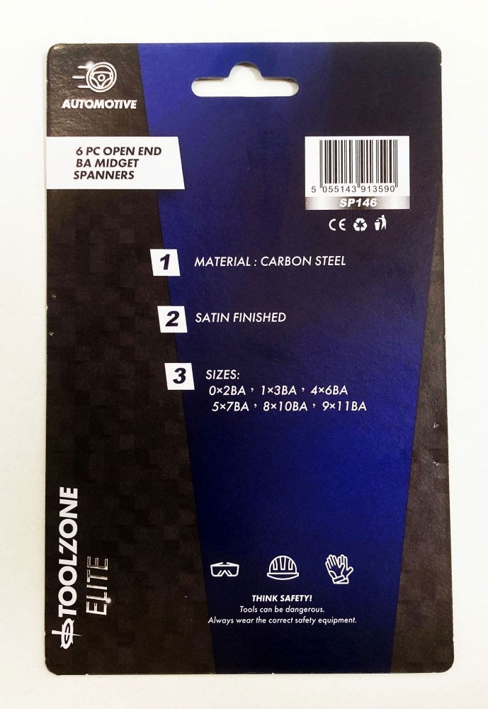 OPEN ENDED MIDGET SPANNER SET 6pc BA DOUBLE ENDED SATIN FINISH - TOOLZONE KDPSP146