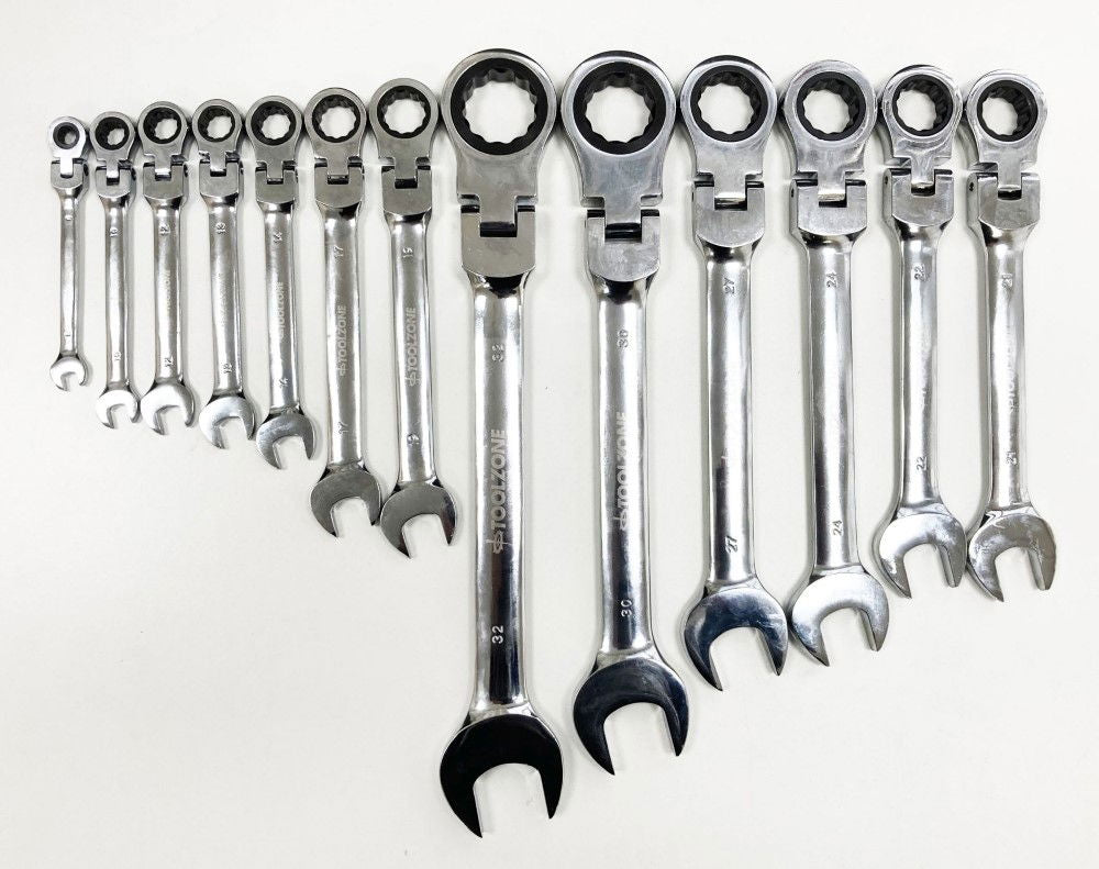 FLEXI RATCHET WRENCH SET 13pc 8-32mm 72 TEETH CHROME VANADIUM - TOOLZONE KDPSP147