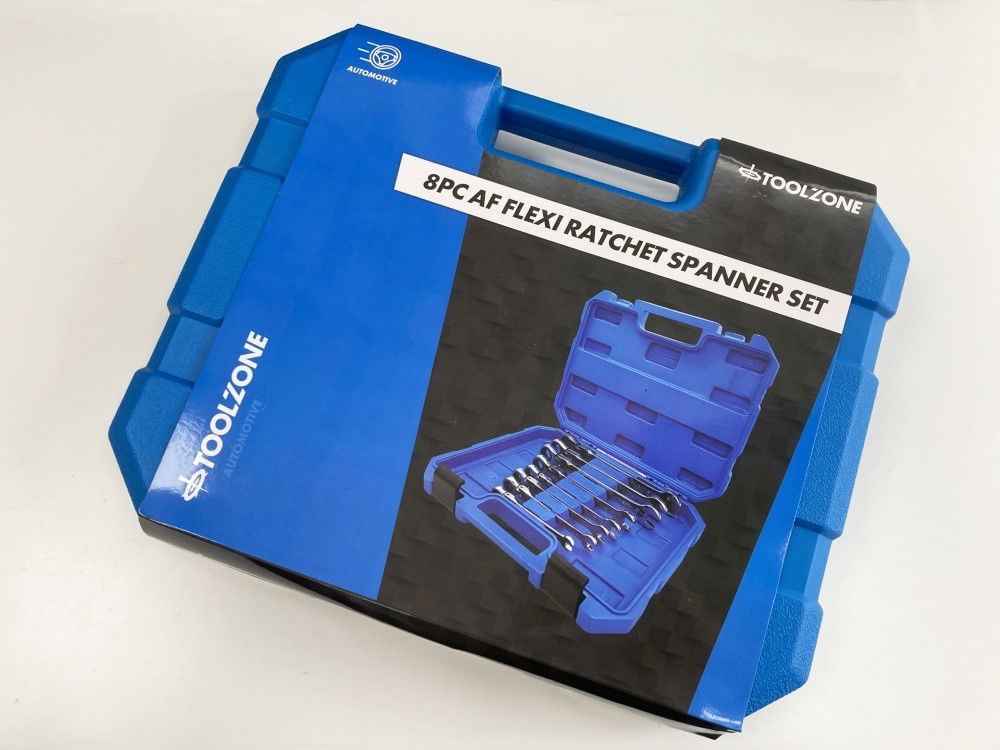 FLEXI RATCHET SPANNER SET 8pc AF CHROME VANADIUM POLISHED FINISH WITH CASE - TOOLZONE KDPSP153