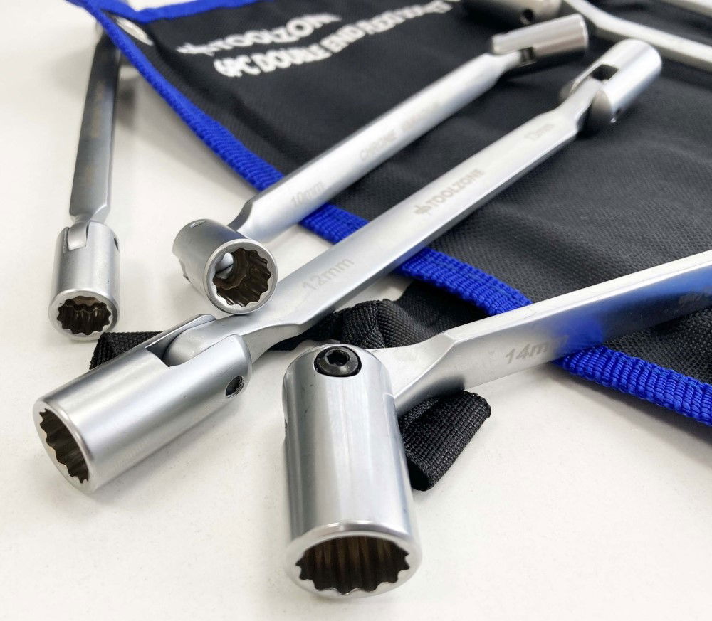 FLEXI SOCKET WRENCH SET 6pc DOUBLE ENDED 8-19mm CARBON STEEL - TOOLZONE KDPSP156