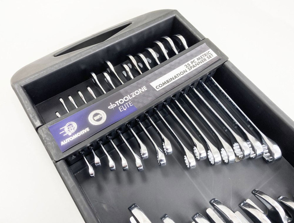 COMBINATION SPANNER SET 25pc 6-32mm CHROME VANADIUM IN TRAY - TOOLZONE KDPSP158