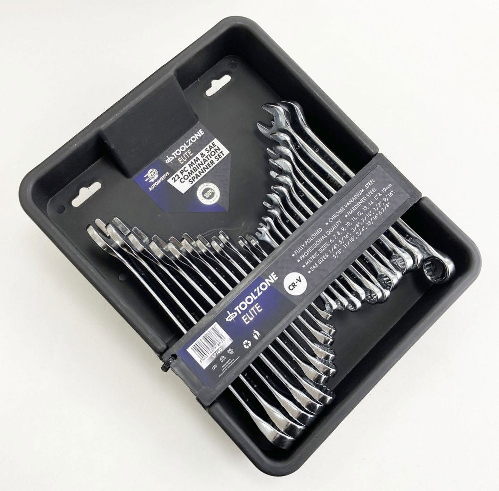 COMBINATION SPANNER SET 22pc METRIC/AF CHROME VANADIUM IN TRAY - TOOLZONE KDPSP160