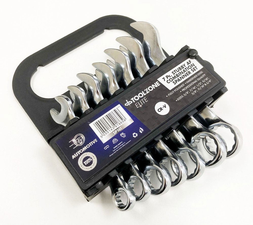 COMBINATION SPANNER SET 7pc AF STUBBY CHROME VANADIUM IN RACK - TOOLZONE KDPSP161