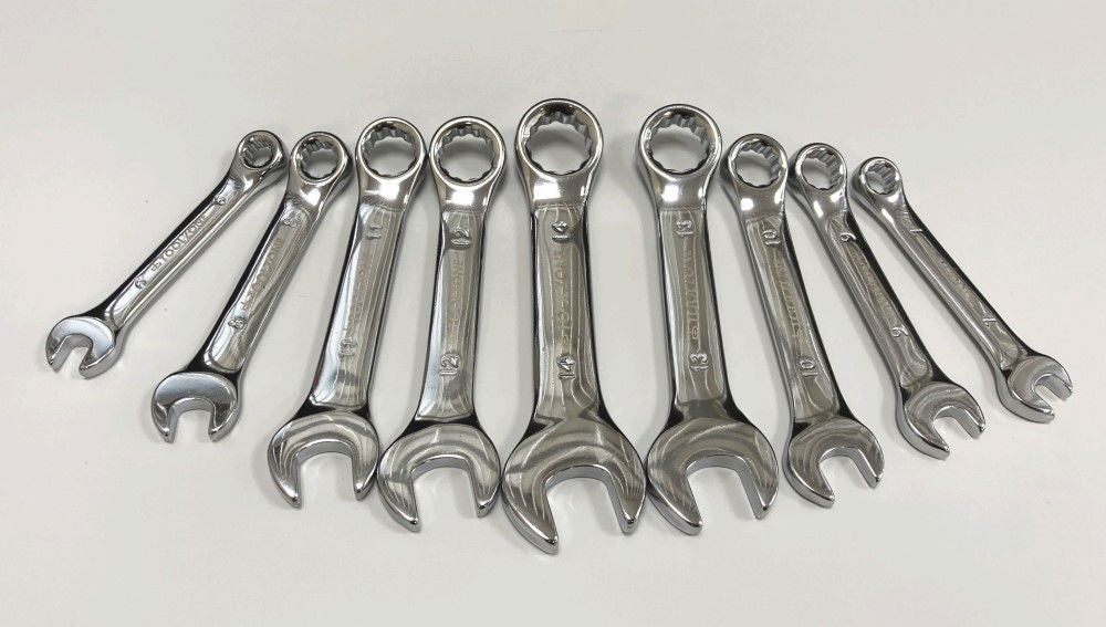 STUBBY SPANNER SET 9pc 6-14mm CHROME VANADIUM FULLY POLISHED IN RACK - TOOLZONE KDPSP172