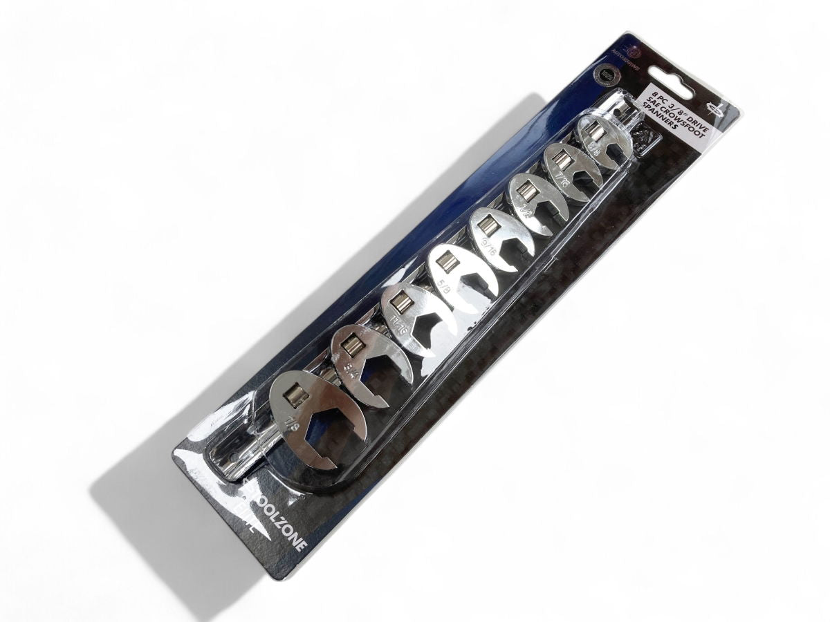 CROWSFOOT SPANNER SET 8pc IMPERIAL 3/8-7/8 CHROME VANADIUM ON RAIL - TOOLZONE KDPSP175