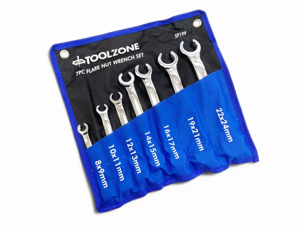 FLARE NUT WRENCH SET 7pc 8-24mm DROP FORGED MIRROR POLISH - TOOLZONE KDPSP199