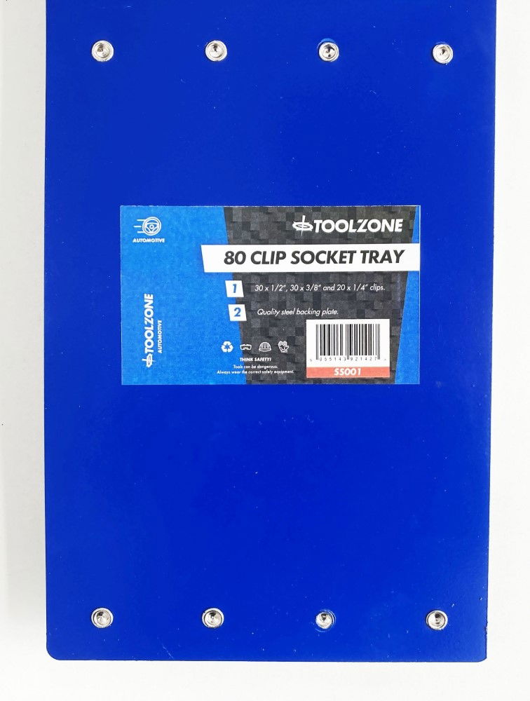 SOCKET TRAY 80 CLIP METAL WITH FIXED RAILS 1/4 3/8 1/2 - TOOLZONE KDPSS001