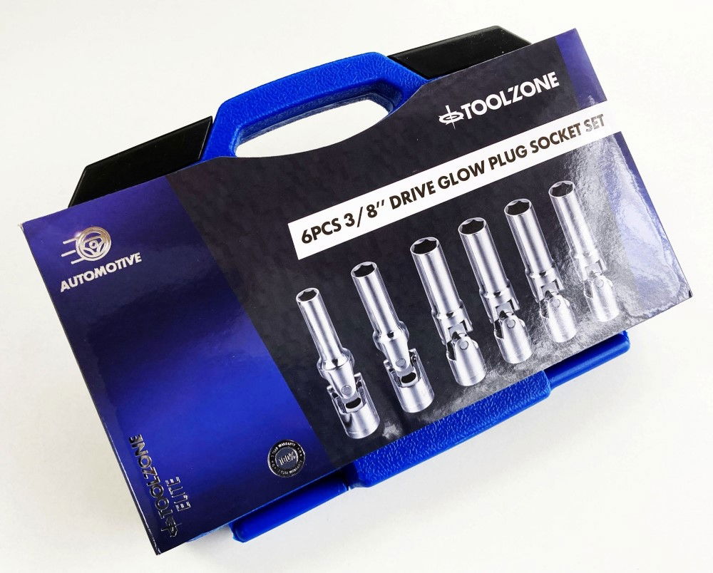 GLOW PLUG SOCKET SET 3/8 DRIVE 6pc 8-16mm 85mm UNIVERSAL JOINT - TOOLZONE KDPSS011