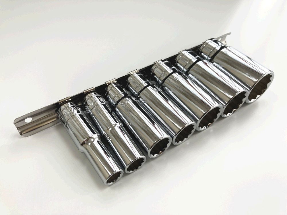 DEEP SOCKET SET 3/8 DRIVE 7pc WHITWORTH 1/8-1/2WW CRV ON RAIL - TOOLZONE KDPSS019