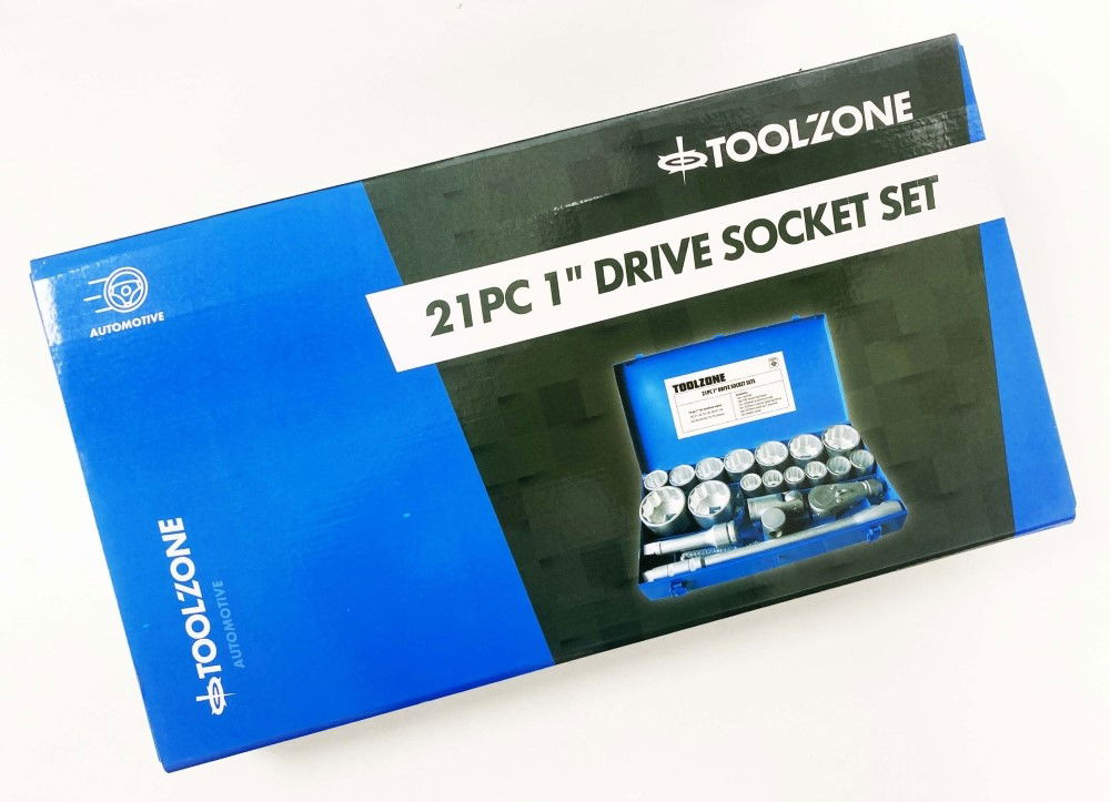 SOCKET SET 1 DRIVE 21pc 30-80mm WITH ACCESSORIES IN METAL CASE - TOOLZONE KDPSS020