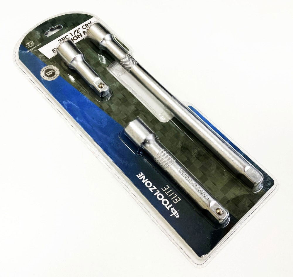 EXTENSION BAR SET 1/2 DRIVE 3pc 3 5 10 CRV SATIN FINISH - TOOLZONE KDPSS027