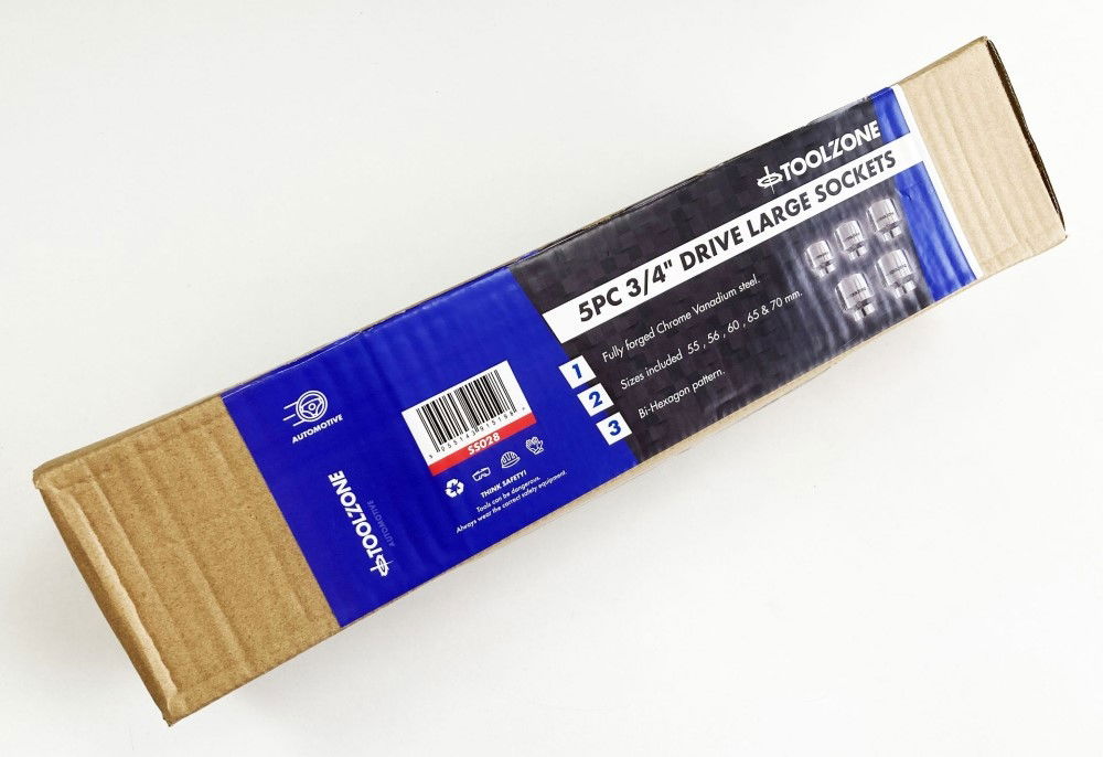 SOCKET SET 3/4 DRIVE 5pc 55mm 56mm 60mm 65mm 70mm CRV SINGLE HEX - TOOLZONE KDPSS028