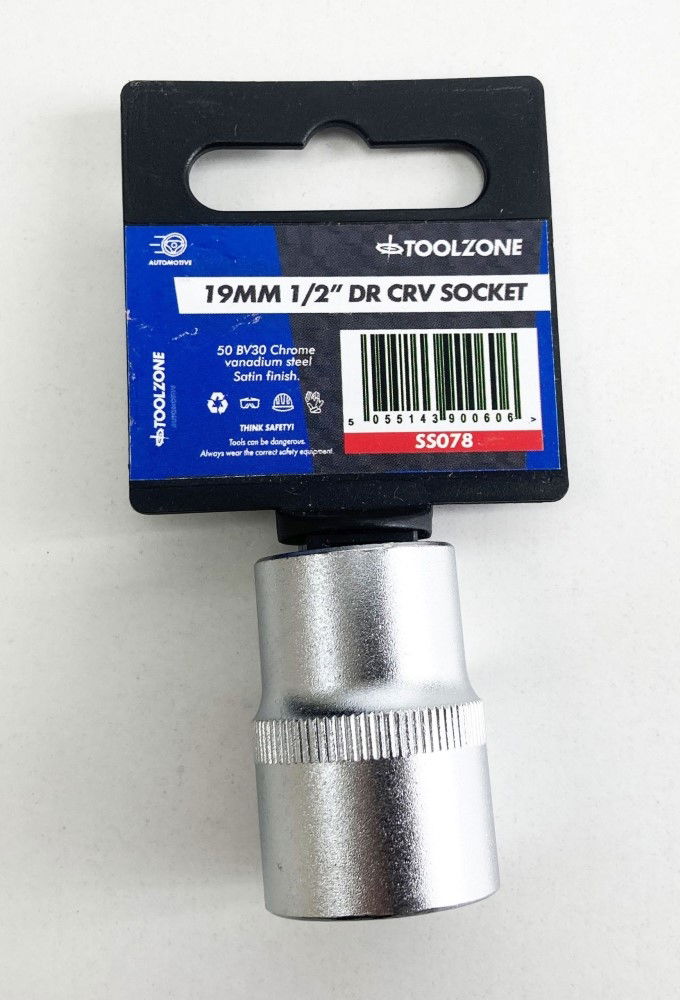SOCKET 1/2 DRIVE 19mm CRV SATIN SINGLE HEX - TOOLZONE KDPSS078