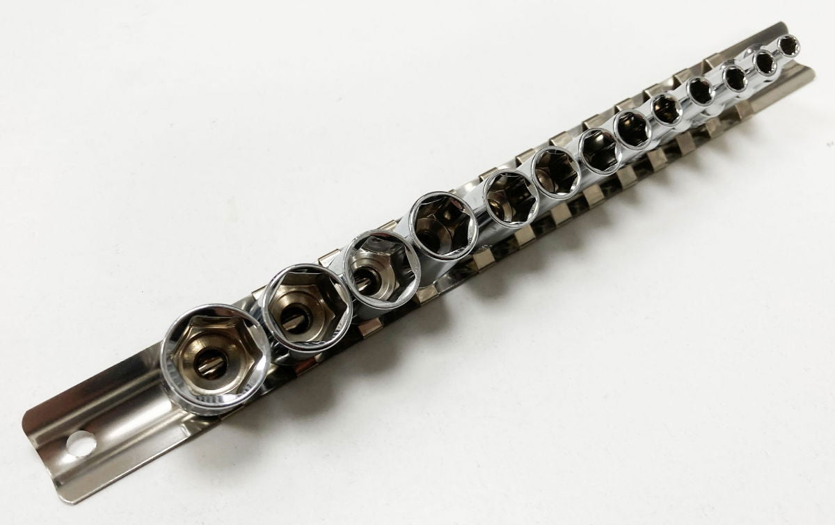 SOCKET SET 1/4 DRIVE SHALLOW CRV 13 PIECES 4-14mm SINGLE HEX - TOOLZONE KDPSS093