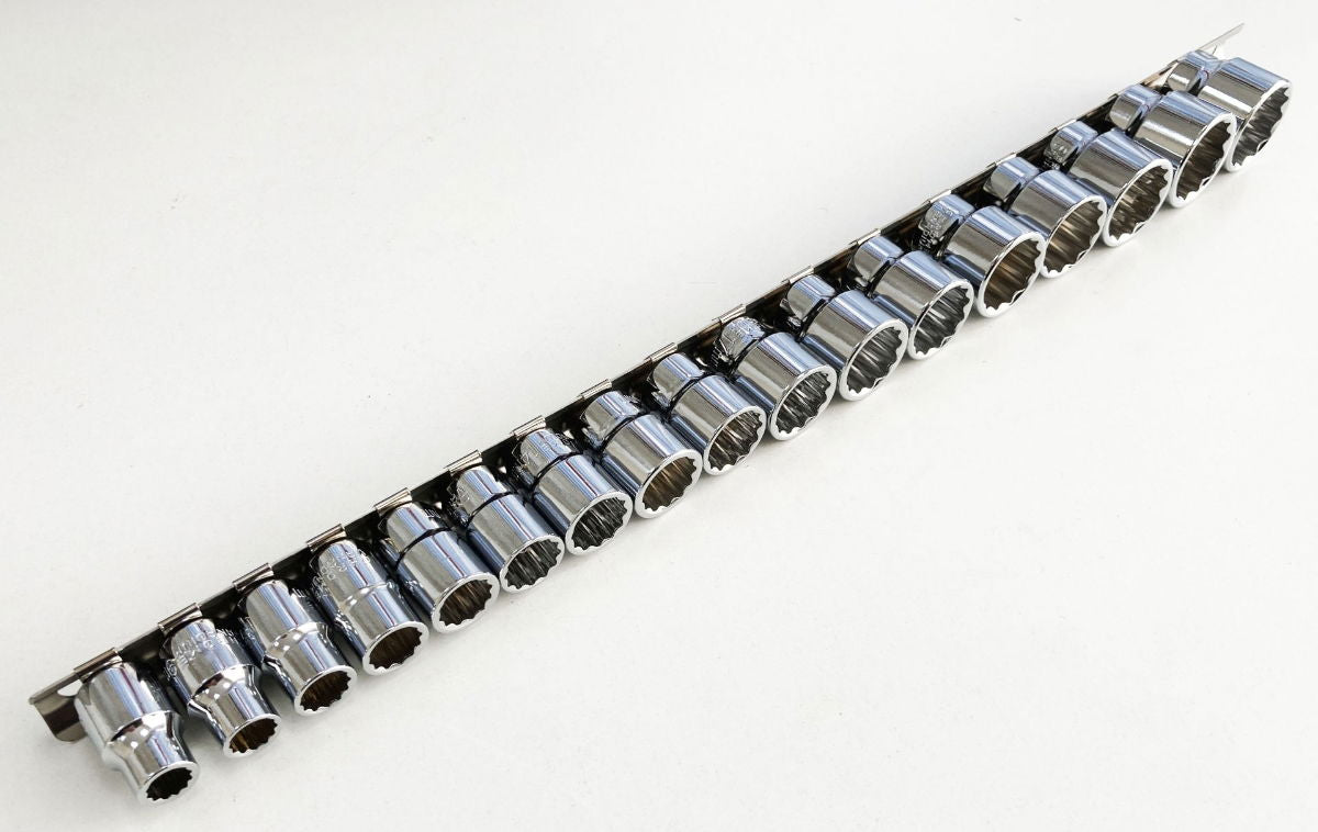 SOCKET SET 3/8 DRIVE SHALLOW CRV 17 PIECES 8-24mm BI HEX - TOOLZONE KDPSS094