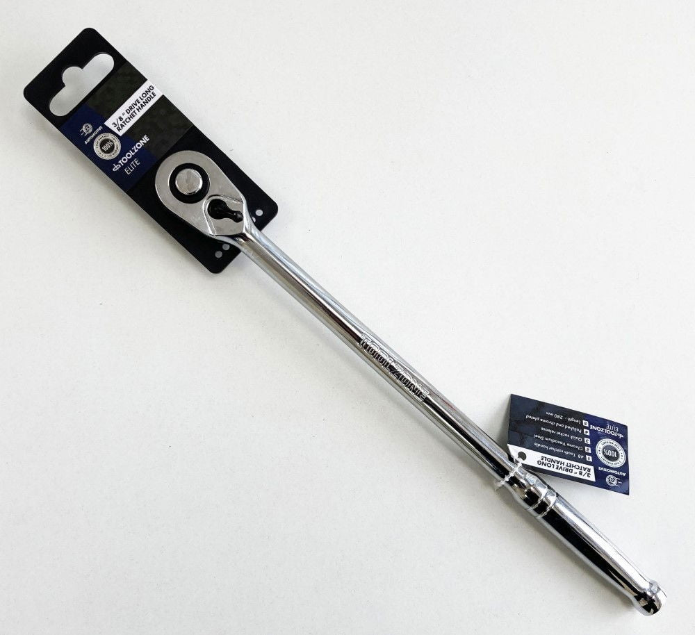 RATCHET HANDLE EXTRA LONG 3/8 DRIVE 280mm POLISHED CRV - TOOLZONE KDPSS199