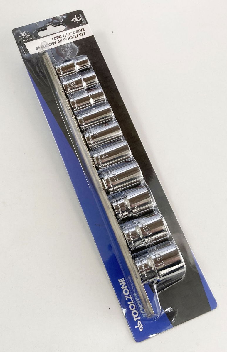 SOCKET SET SHALLOW 1/2 DRIVE AF 10 PIECES CRV POLISHED - TOOLZONE KDPSS208