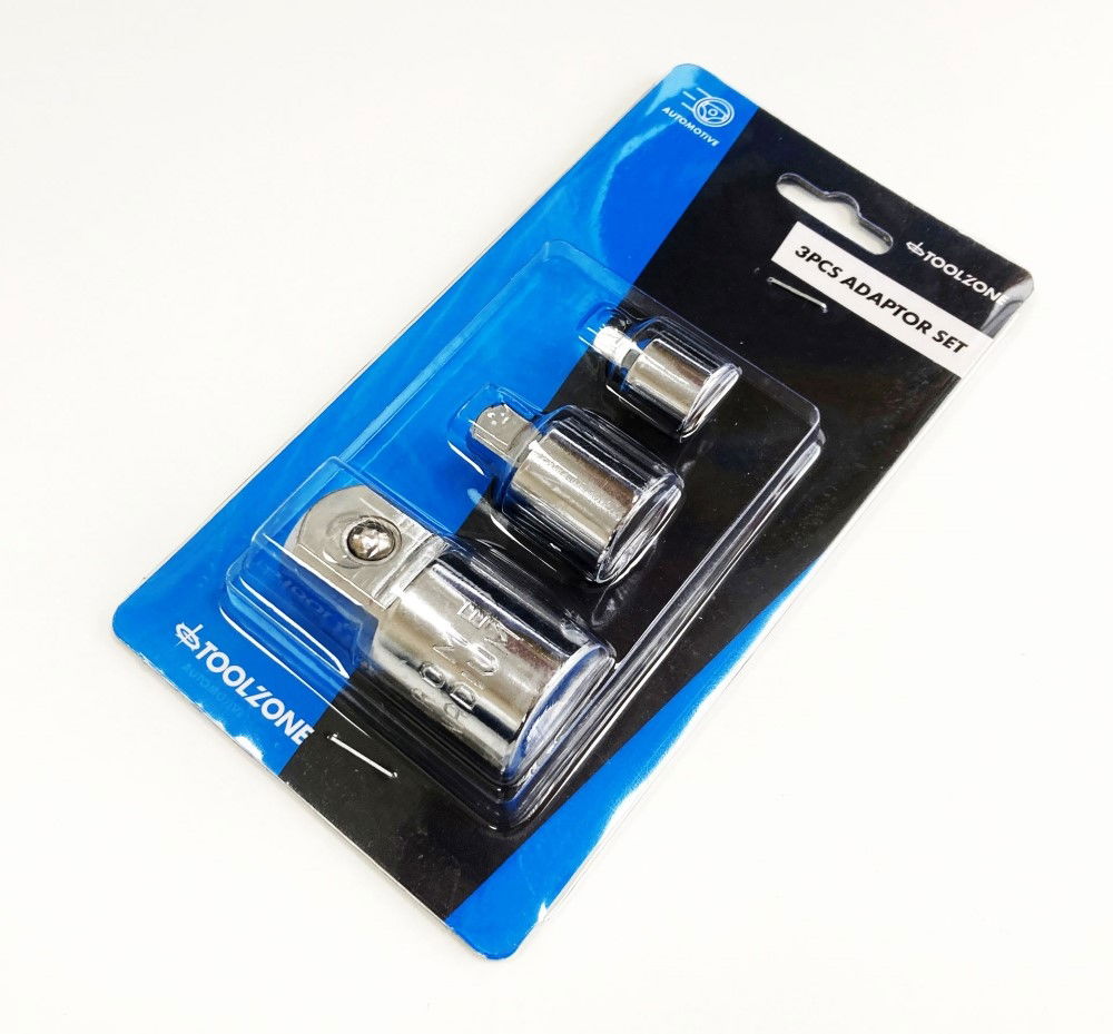 ADAPTOR SET 3 PIECES CRV POLISHED 3/8F TO 1/4M, 1/2 TO 3/8M, 1/2F TO 3/4M - TOOLZONE KDPSS220