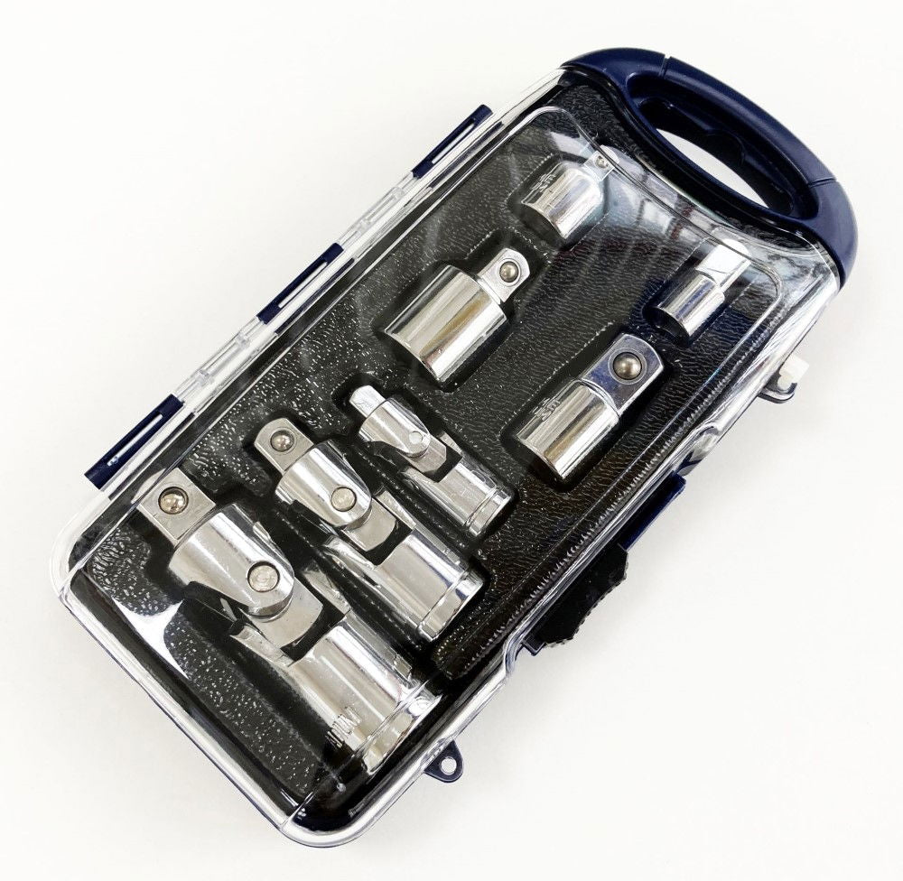 ADAPTOR AND UNIVERSAL JOINT SET 7 PIECES CRV 1/4, 3/8, 1/2 - TOOLZONE KDPSS221