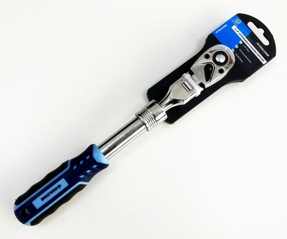 RATCHET FLEXI HEAD EXTENDABLE 3/8 DRIVE 255-355mm SOFTGRIP CRV - TOOLZONE KDPSS223