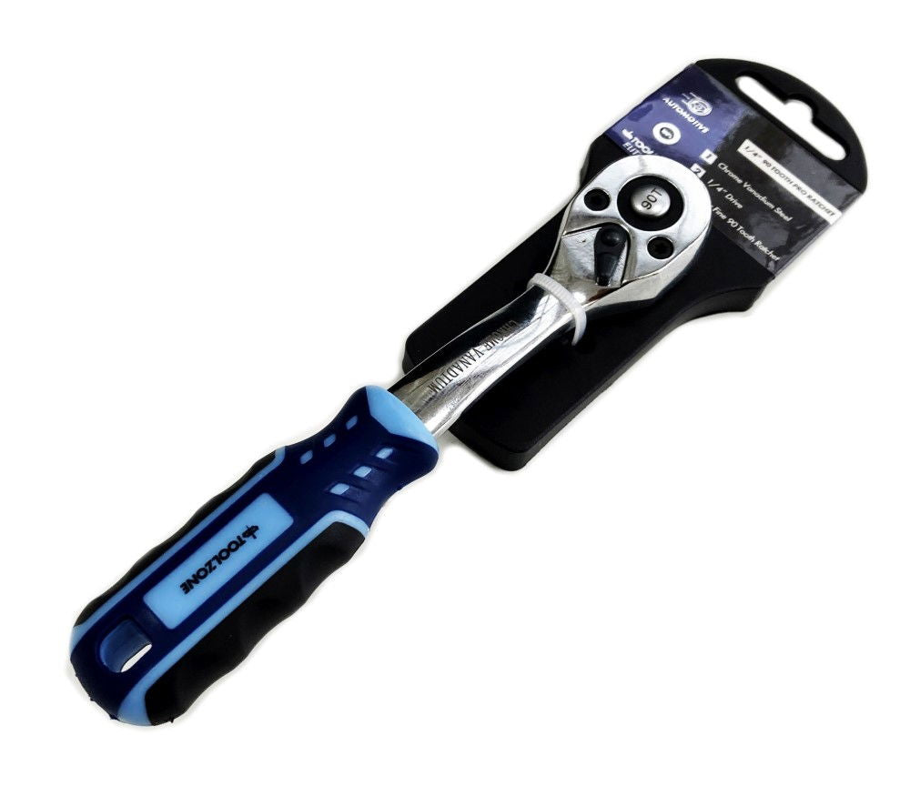 RATCHET HANDLE 1/4 DRIVE 90 TEETH 3 COLOUR CRV - TOOLZONE KDPSS230