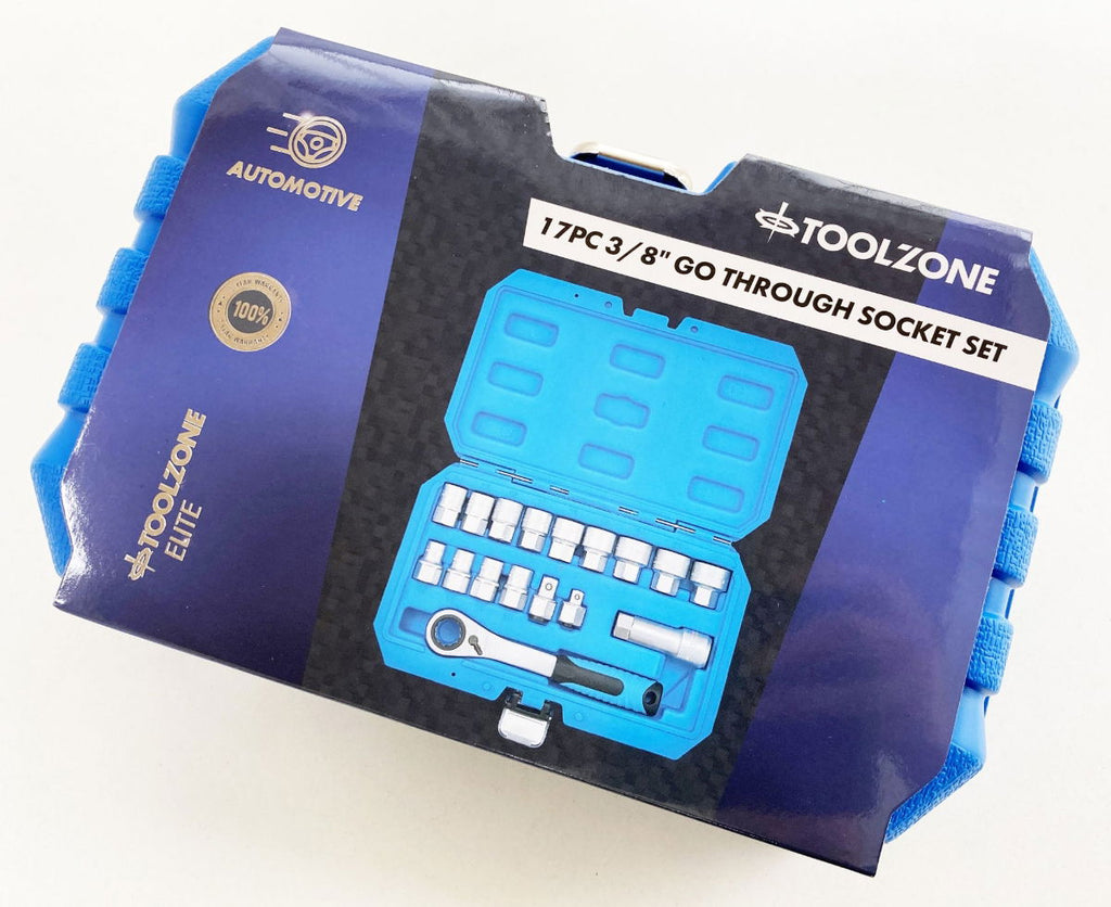 GO THROUGH SOCKET SET 17 PIECES 3/8 AND 1/2 DRIVE 10mm-24mm IN CASE - TOOLZONE KDPSS262