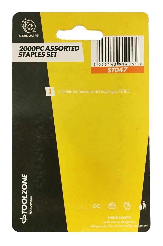 STAPLE SET 2000 PIECES 6mm-14mm FOR HD STAPLE GUN ST003 - TOOLZONE KDPST047