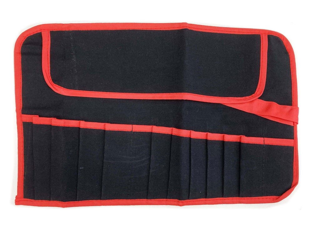 TOOL ROLL 12 POCKET CANVAS WATER RESISTANT 44x28cm RED AND BLACK - TOOLZONE KDPTB029
