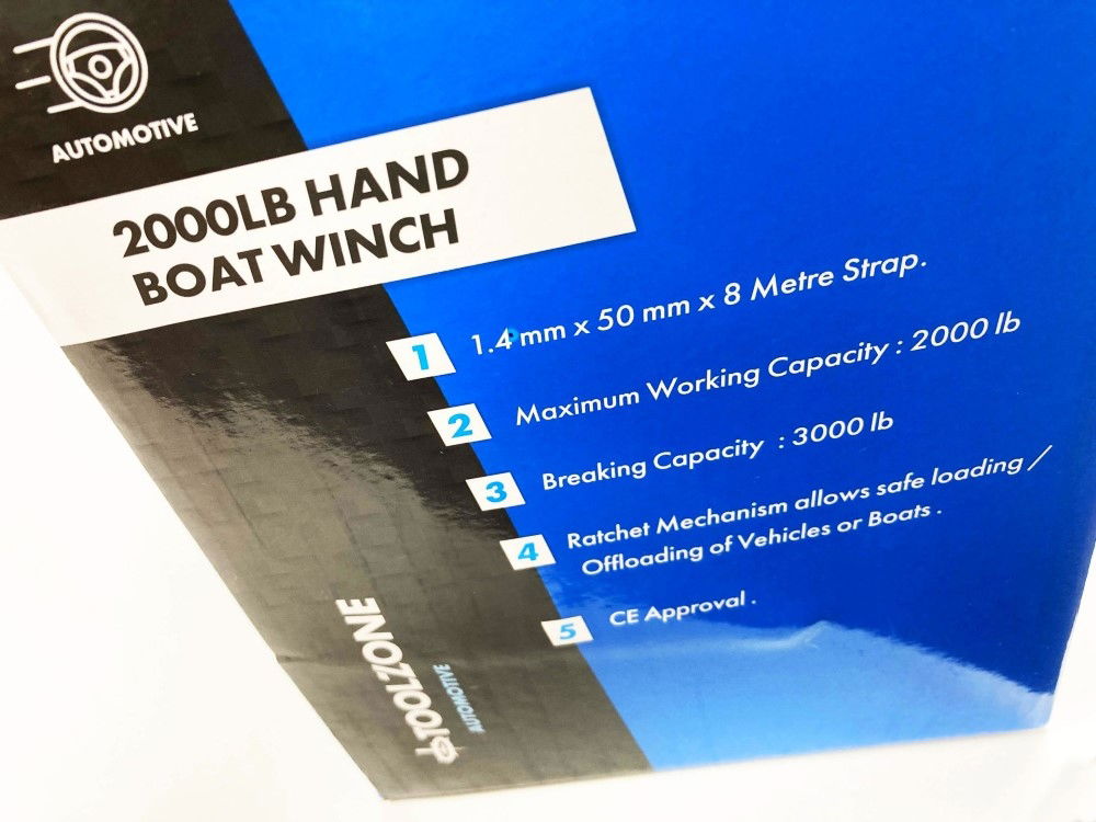 STRAP BOAT WINCH 2000lb 2 x 8m WEBBING TWO SPEED - TOOLZONE KDPTD065