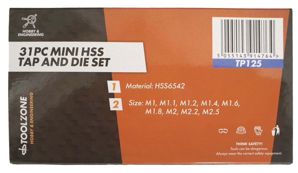 TAP AND DIE SET MINI 31 PIECE HSS METRIC M1-M2.5 - TOOLZONE KDPTP125
