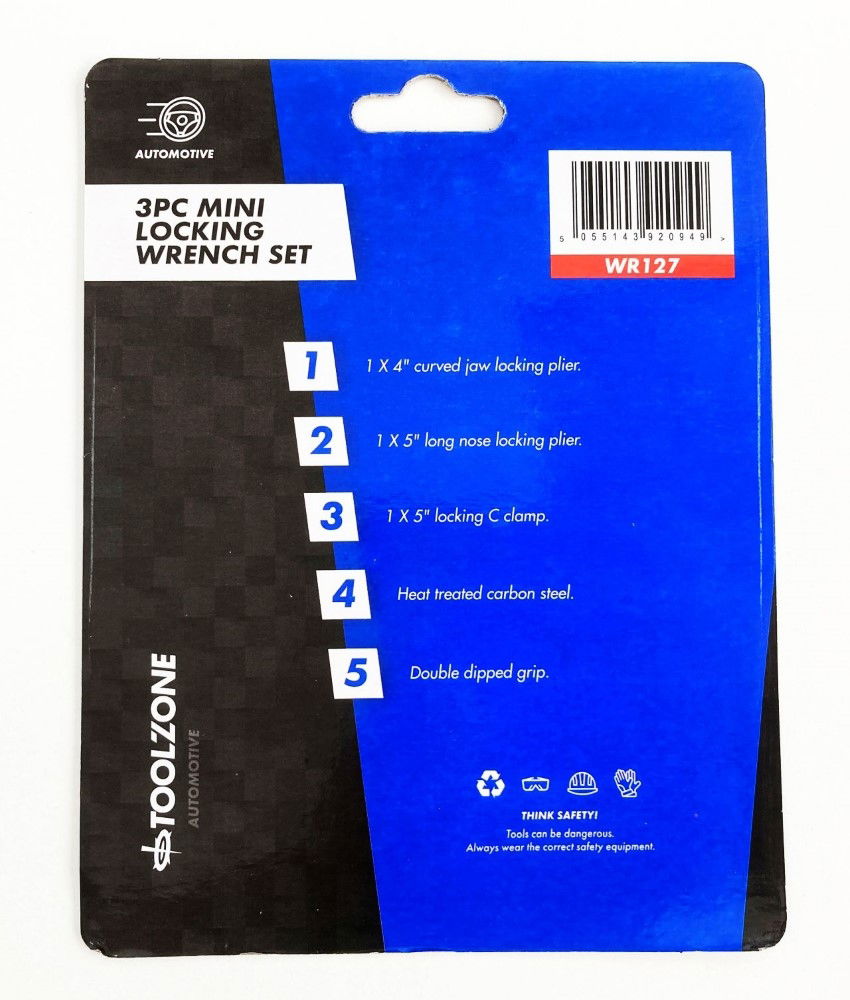 LOCKING WRENCH SET MINI 3 PIECE 4 5 CURVED JAW LONG NOSE C CLAMP - TOOLZONE KDPWR127