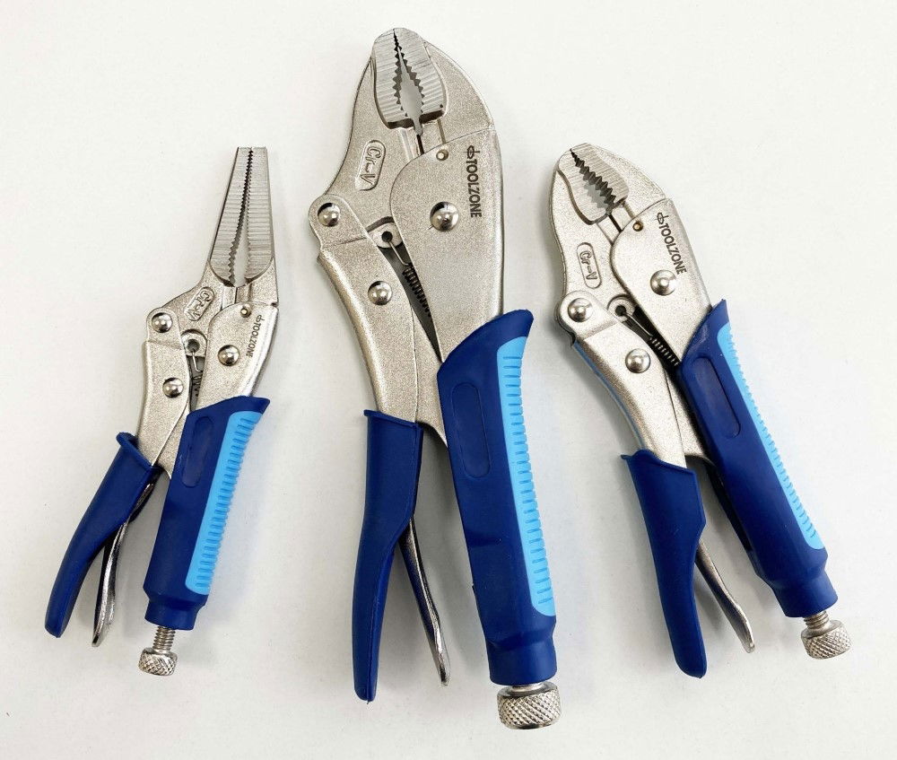 LOCKING PLIER SET 3 PIECE CRV SOFTGRIP 7 10 CURVED JAW 6.5 LONG NOSE - TOOLZONE KDPWR174
