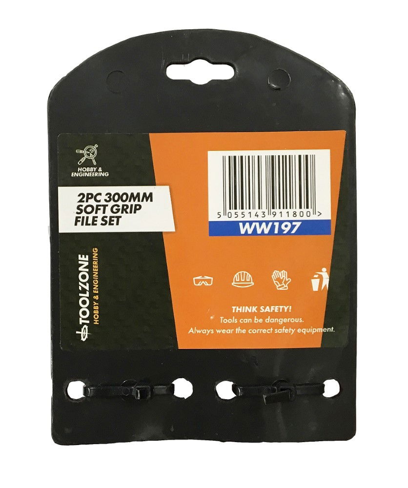 FILE SET 2PC 300mm SOFT GRIP HANDLES FLAT AND HALF ROUND - TOOLZONE KDPWW197