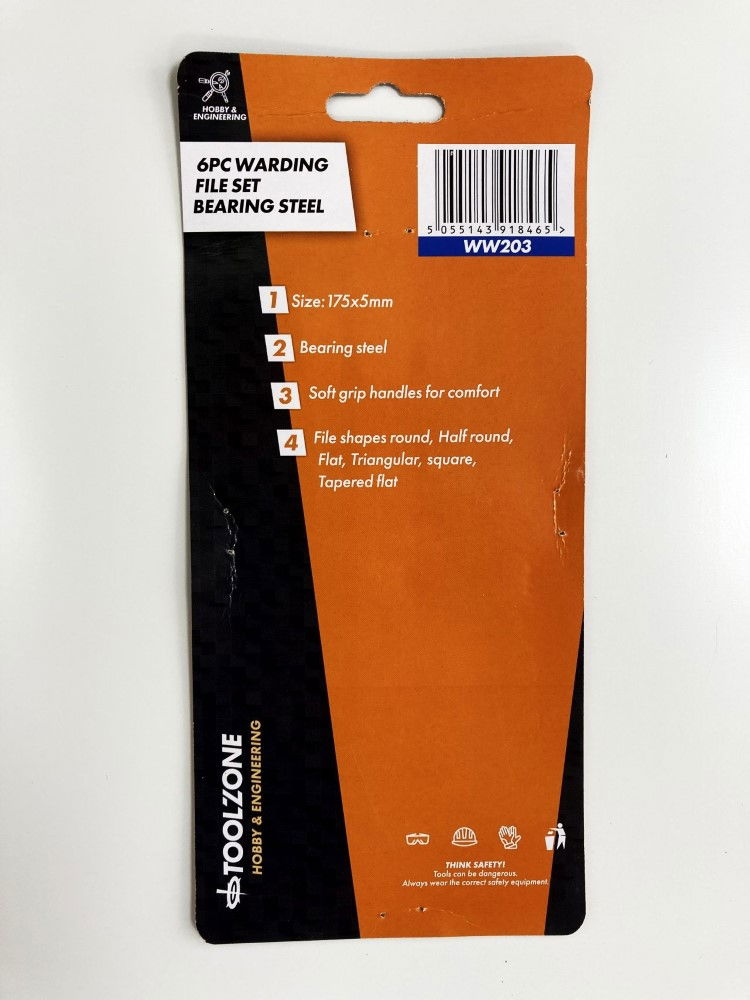 WARDING FILE SET 6PC BEARING STEEL 175 x 5mm - TOOLZONE KDPWW203