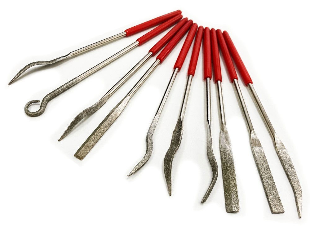 DIAMOND RIFFLER NEEDLE FILES 10PC 120 GRIT WITH PVC HANDLES - TOOLZONE KDPWW205