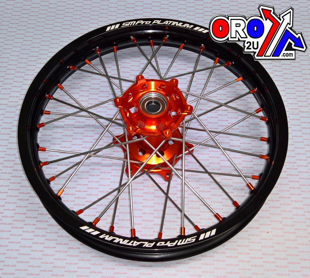 18x2.15 WHEEL KTM BLK/ORG/ORG, MX-5032 BLACK RIM, ORANGE HUB, SP052.06.84.01.06 ORANGE NIPPLES