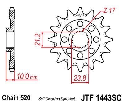FRONT SPROCKET JTF1443.13SC JT, Self-Cleaning