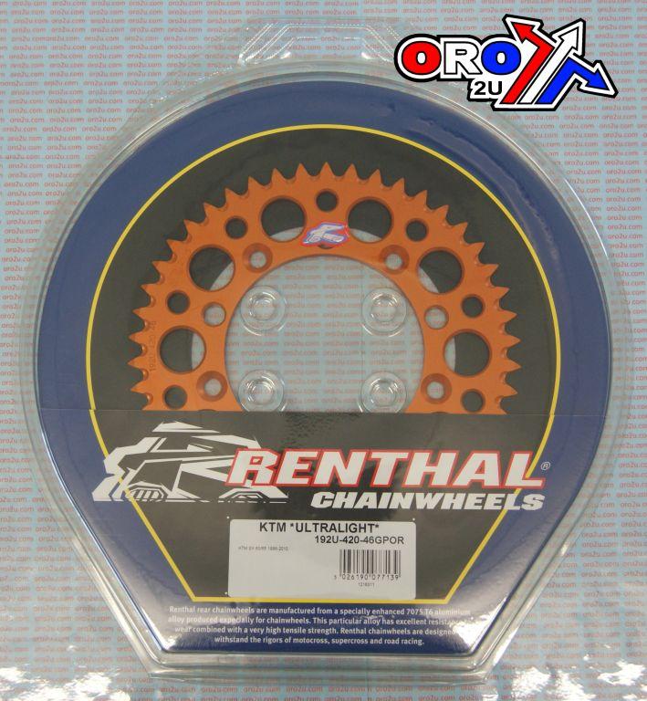 REAR SPROCKET ALLOY RENTHAL, ULTRALITE 192U-420-47GPOR ORANGE, 192U