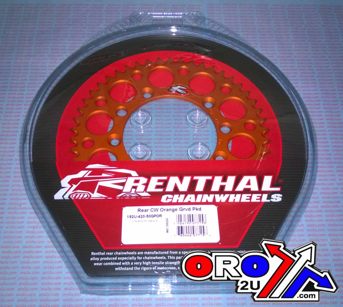 REAR SPROCKET ALLOY RENTHAL, ULTRALITE 192U-420-50GPOR ORANGE, 192-420-50OR